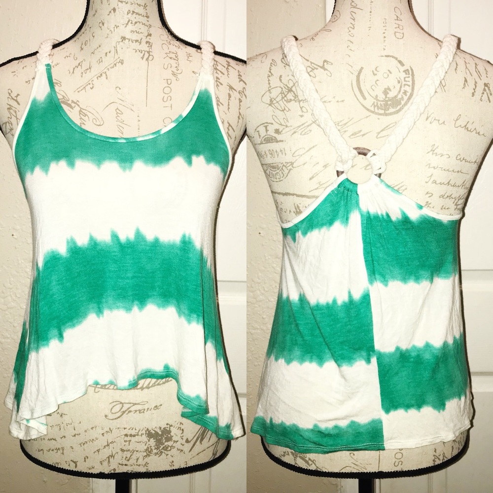 Crop Top Braided Straps Wooden Circle Striped